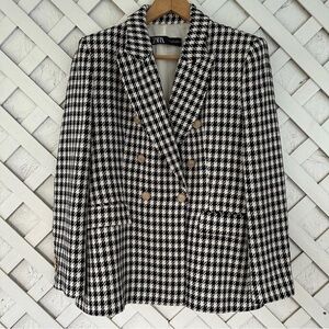 Zara Black and White Houndstooth Blazer